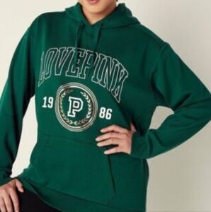 NWT VS PINK Green Collegiate sweatshirt hoodie wmns sz L